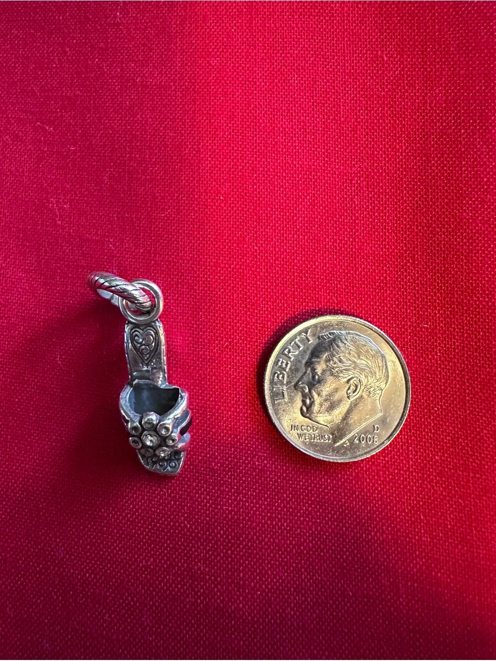 Brighton Silver High Heel Shoe Bracelet Charm on Red - Picture 2 of 2